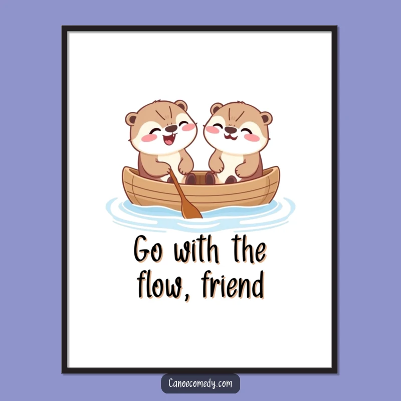 Free Printable Kawaii Otters Canoe Art - Funny Humorous Downloadable Wall Decor