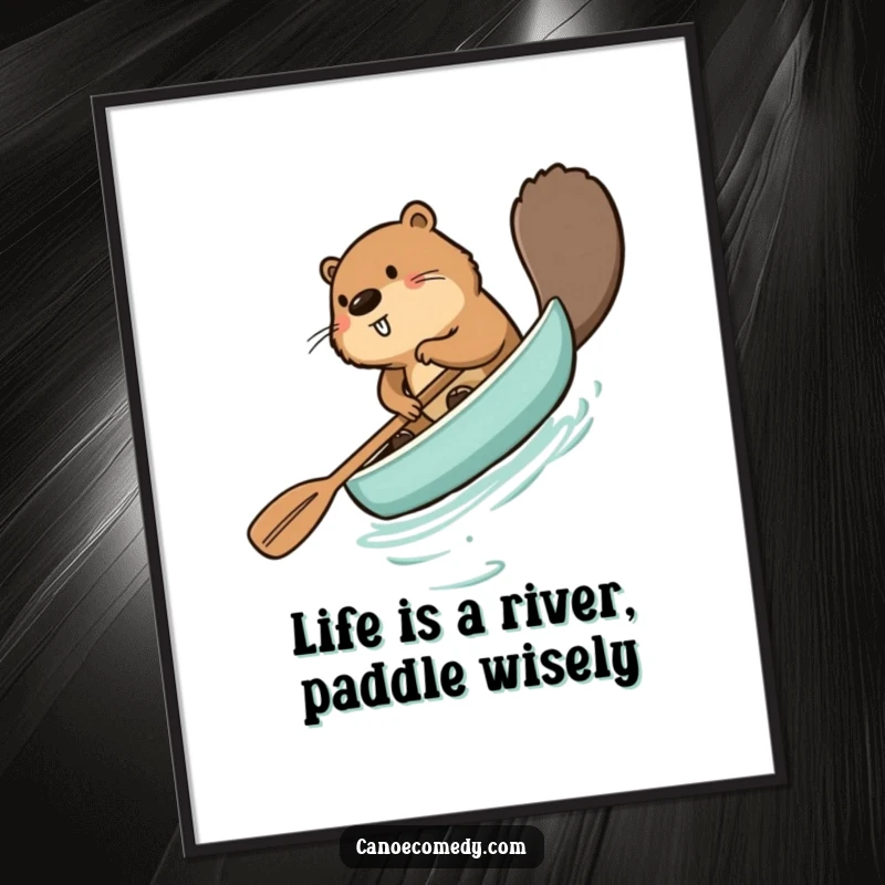 Funny Free Printable Wall Art depicting a beaver comically paddling a canoe backward, a whimsical and humorous piece of art.
