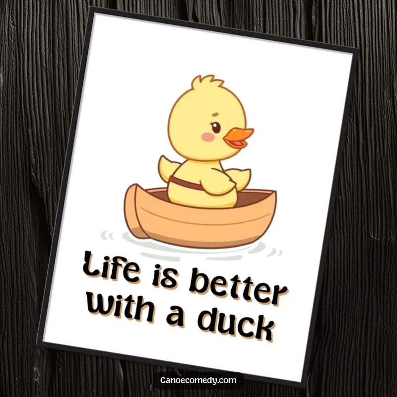 Funny Free Printable Wall Art featuring a happy duckling adventuring in a miniature canoe, a whimsical and delightful piece for any room.