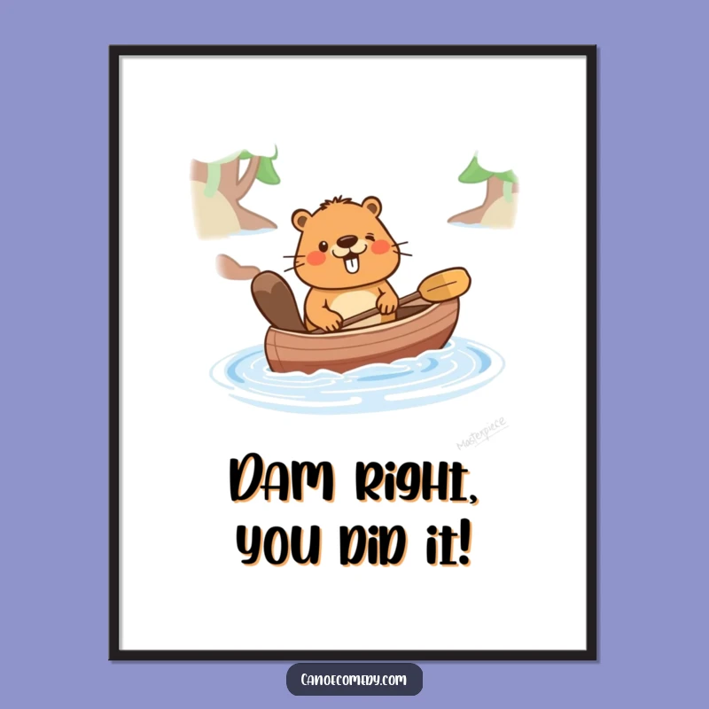 Free Printable Wall Art: Funny Beaver Pushing Canoe Downloadable Decor