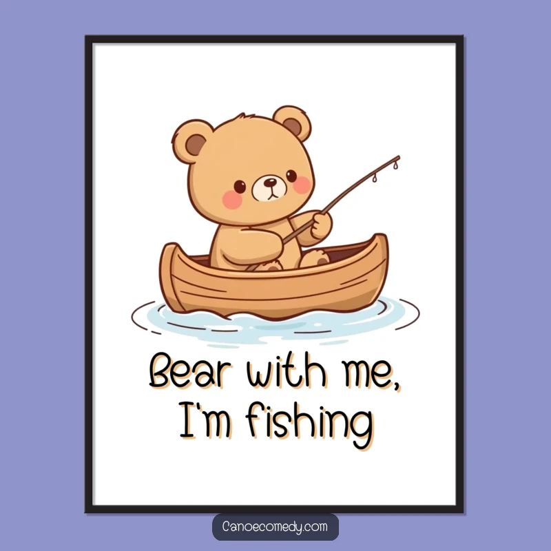 Free Printable Wall Art: Funny Kawaii Bear Fishing Art, Relaxing Downloadable Decor