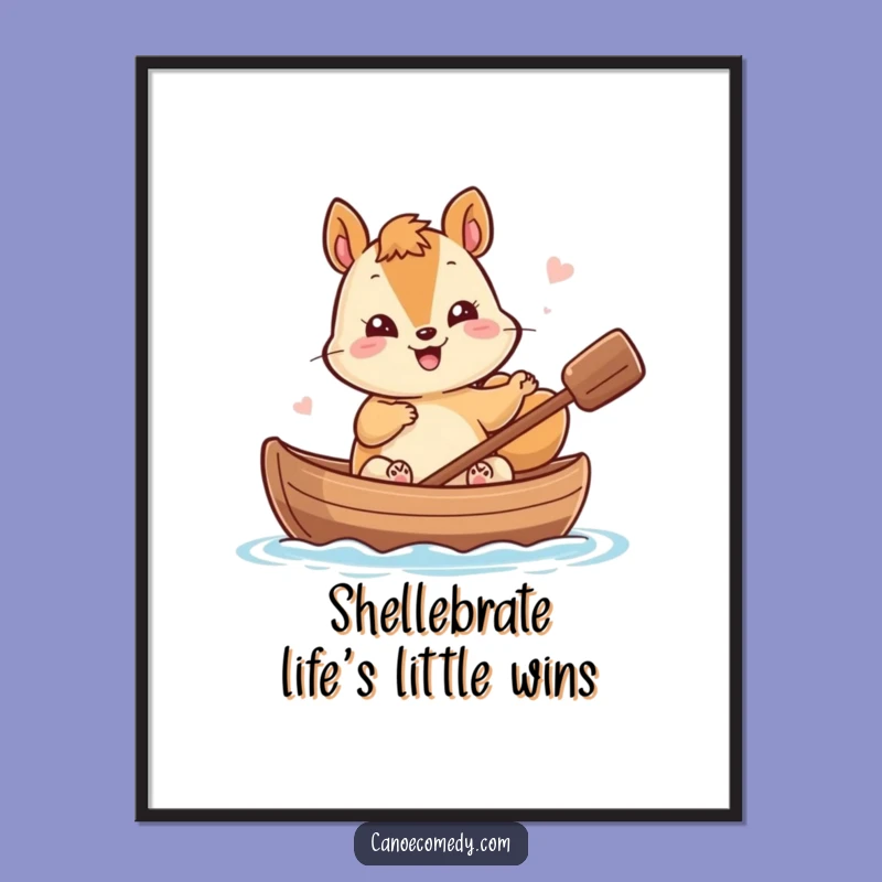 Free Printable Wall Art: Funny Kawaii Squirrel Canoe Art, Quirky Downloadable Decor