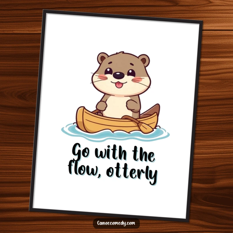 Funny Free Printable Wall Art: Kawaii otter masterfully steering a canoe with gleeful determination, whimsical downloadable art.