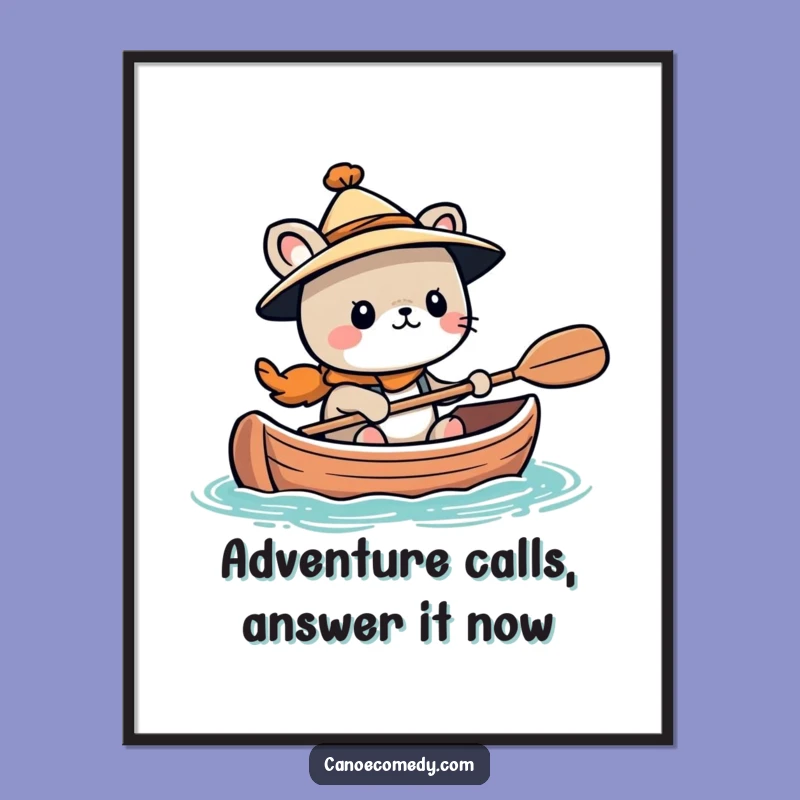 Funny Free Printable Wall Art: Adventurous Kawaii Animal Canoeist Printable for Decor