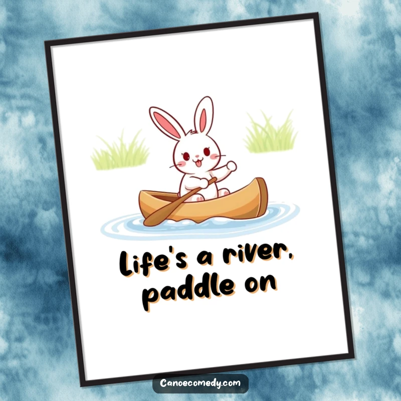 Funny Free Printable Wall Art: A cheerful rabbit joyfully steering a canoe through water, bringing adventure indoors.