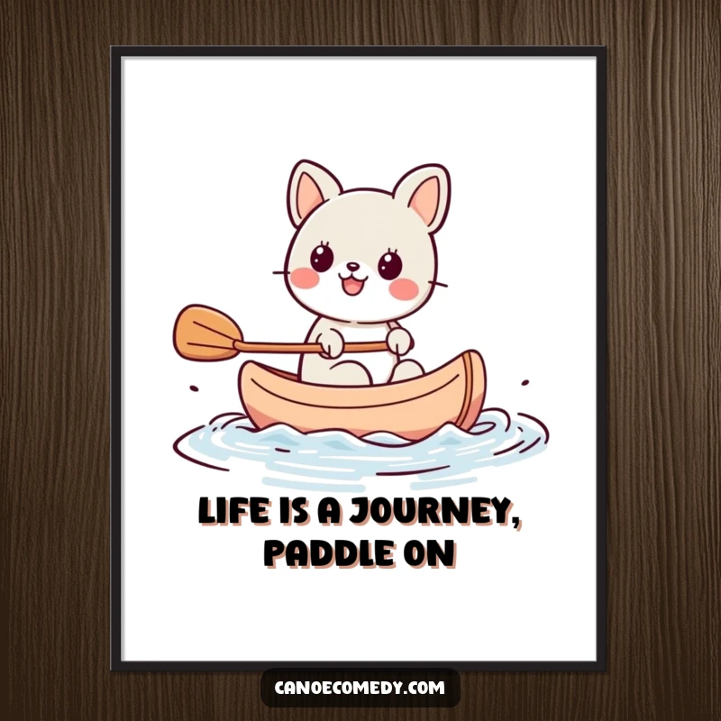 Funny Free Printable Wall Art: Kawaii animal ecstatically paddling a tiny canoe, bringing joy to any space.
