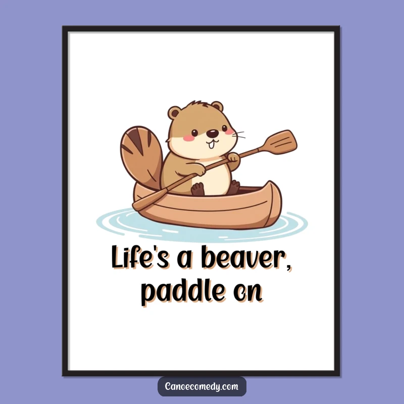 Funny Free Printable Wall Art: Kawaii Beaver Paddling Tail, Quirky Downloadable Decor