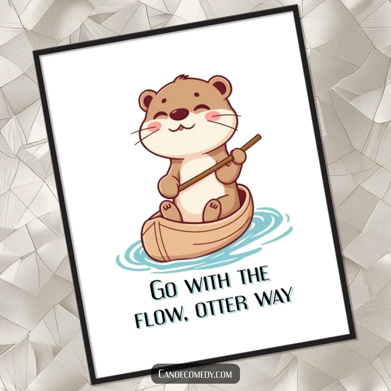 Funny Free Printable Wall Art: A joyful otter expertly steers a canoe with a stick, embodying playful adventure and pure happiness.