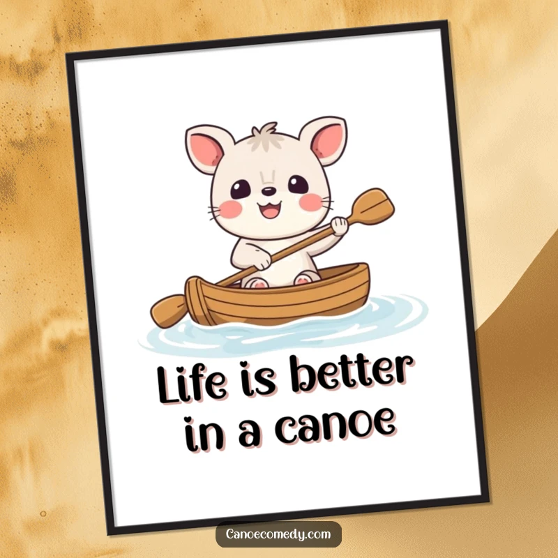 Funny Free Printable Wall Art: Cheerful animal character paddling a small canoe with a big smile, adding happy decor.