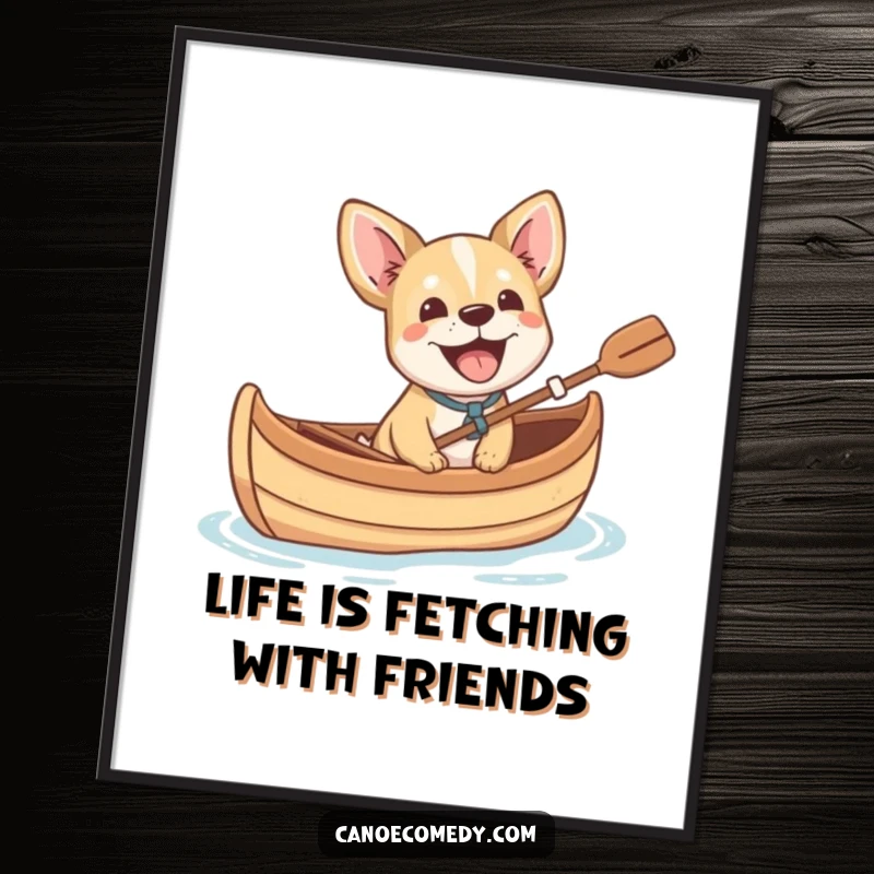 Funny Free Printable Wall Art depicting a small dog cheerfully barking from a canoe, adding a humorous and lively touch to decor.