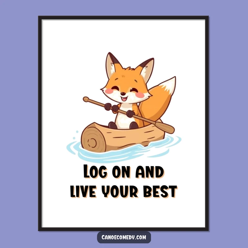 Funny Free Printable Wall Art: Smiling Fox Canoeing - Downloadable Decor