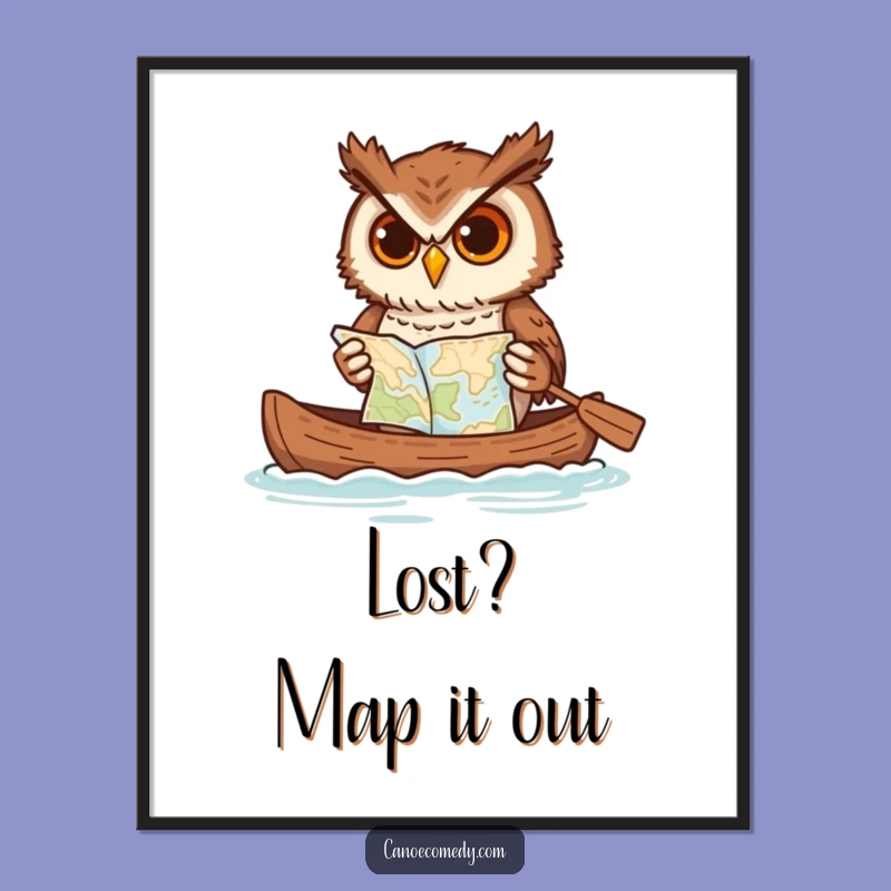 Funny Free Printable Wall Art: Determined Owl Paddling Canoe, Hilarious Downloadable Decor Gift