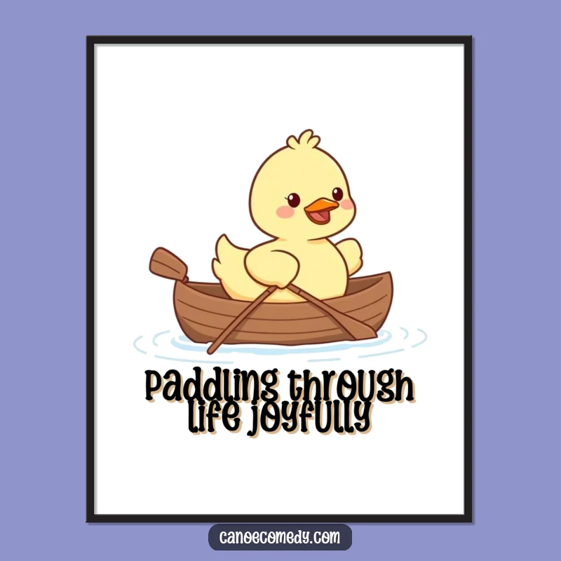 Free Printable Kawaii Duck Art: Funny Canoe Paddling Downloadable Wall Decor