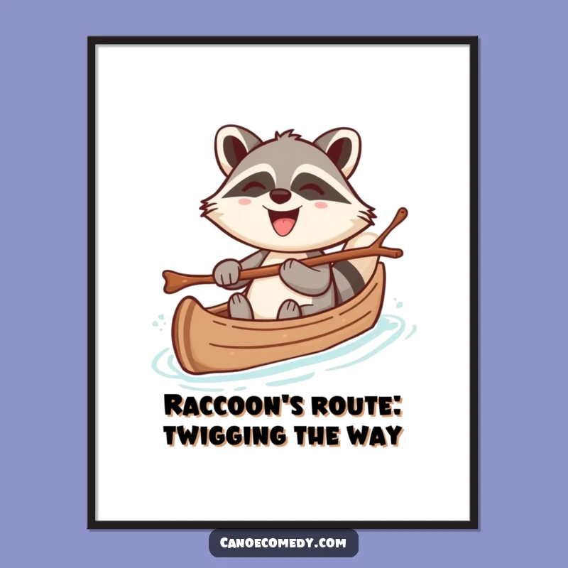 Funny Free Printable Wall Art: Cheerful Raccoon Canoe Grin Downloadable Art