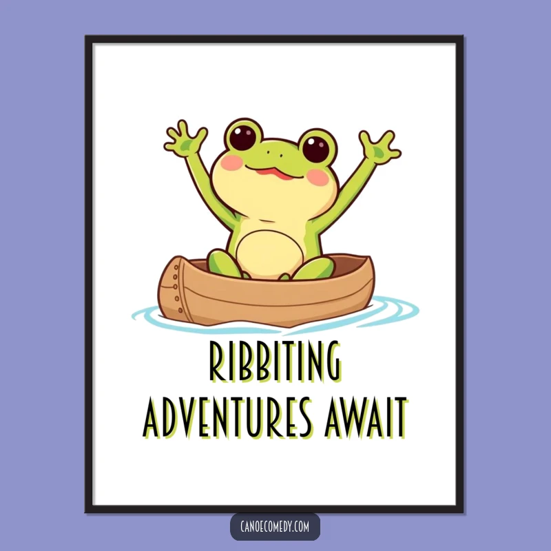 Free Printable Kawaii Frog Art: Funny Canoe Wave Downloadable Wall Decor