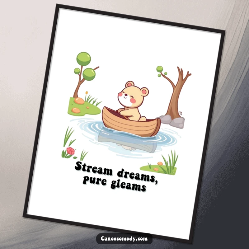 Funny Free Printable Wall Art: An animal giggling as its canoe drifts gently down a calm stream, radiating peace.