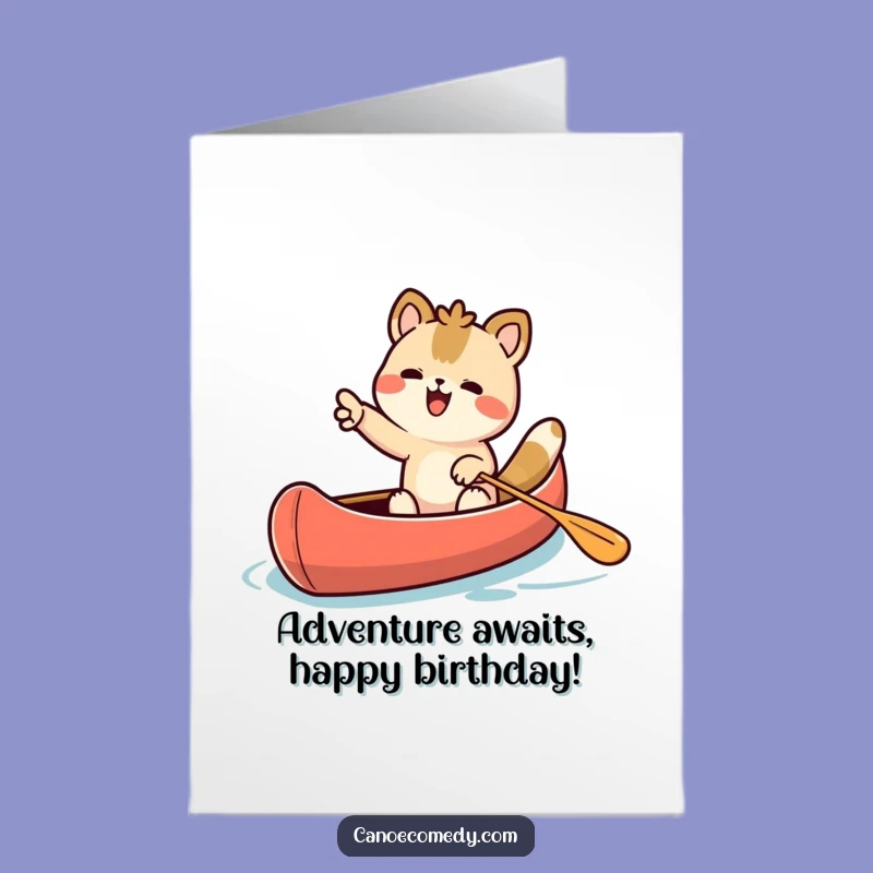 Free Printable Birthday Card: Excited Kawaii Canoe Animal Adventure Ahead!