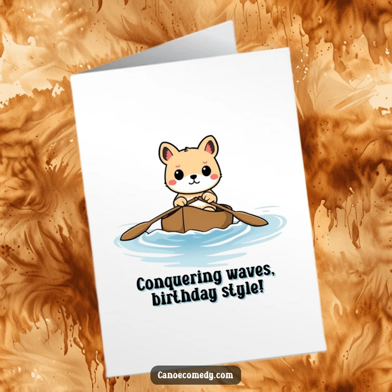 Funny Free Printable Birthday Card: An animal determinedly paddling a canoe through gentle waves, celebrating a milestone.