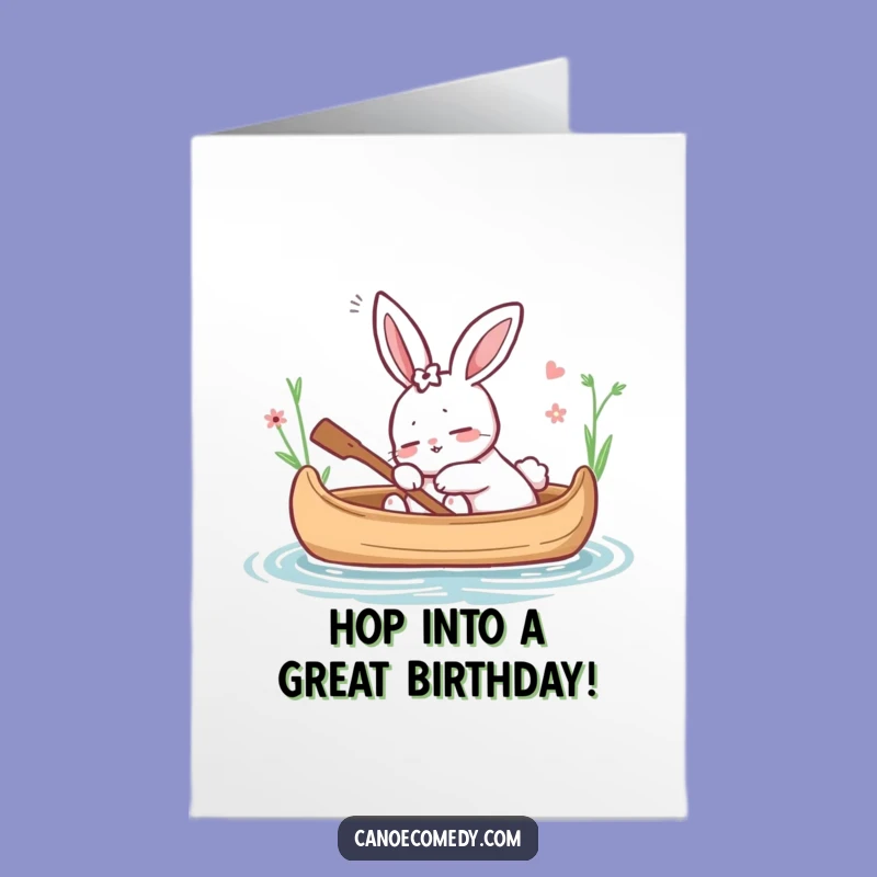 Free Printable Birthday Card: Dozing Rabbit in Canoe Downloadable Gift
