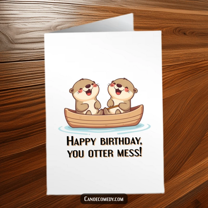 Funny Free Printable Birthday Card: Two Kawaii otters in a canoe sharing a hearty laugh, ideal for a joyful DIY gift.