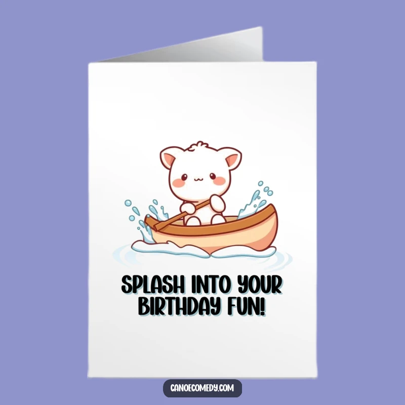 Free Printable Birthday Card: Playful Kawaii Animal Canoe Splash Funny Downloadable Gift