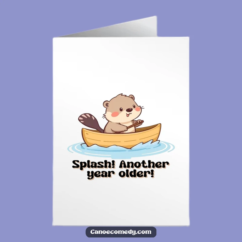 Free Printable Birthday Card: Playful Muskrat Canoe Splash Funny Downloadable Gift