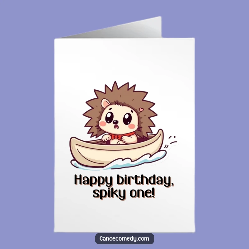 Free Printable Birthday Card: Surprised Kawaii Hedgehog's Speedy Canoe Ride!