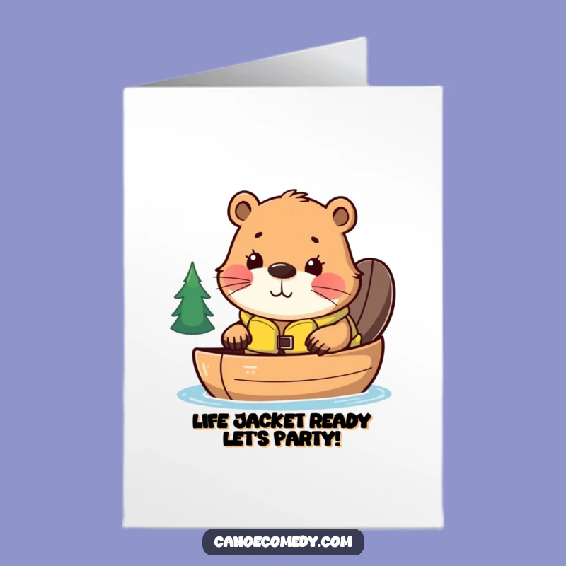 Free Printable Birthday Card: Curious Beaver Canoe Adventure Funny Downloadable Gift