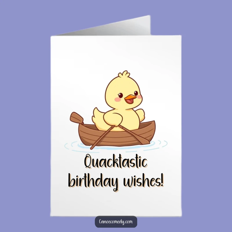 Free Printable Kawaii Duck Birthday Card: Funny Canoe Paddling Downloadable