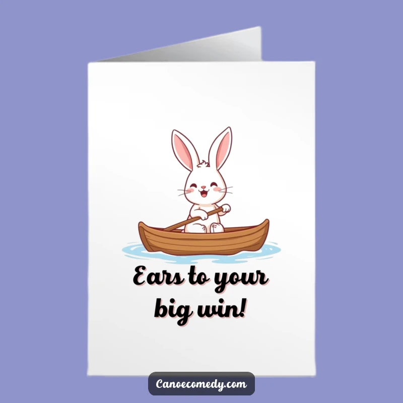 Free Printable Congratulations Card: Cheerful Rabbit Canoeing - Unique Downloadable Gift Idea
