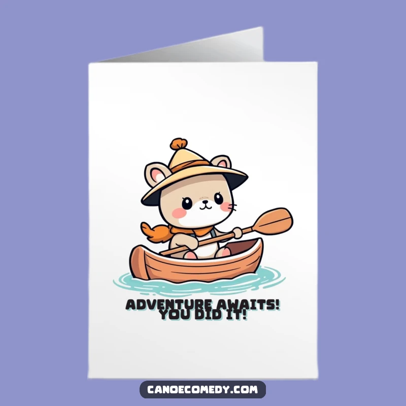 Free Printable Congrats Card: Adventurous Kawaii Canoe Journey Funny Downloadable Gift