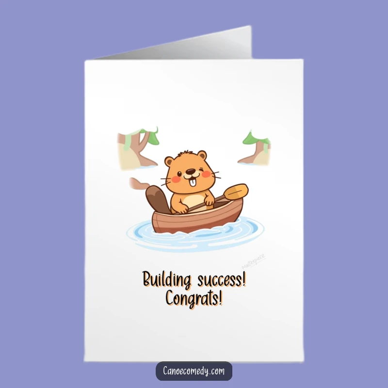 Free Printable Congrats Card: Beaver Pushing Canoe Downloadable Gift