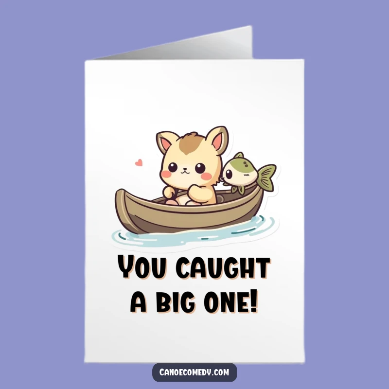 Free Printable Congrats Card: Fin-tastic Catch Kawaii Canoe - Humorous Downloadable Greeting!