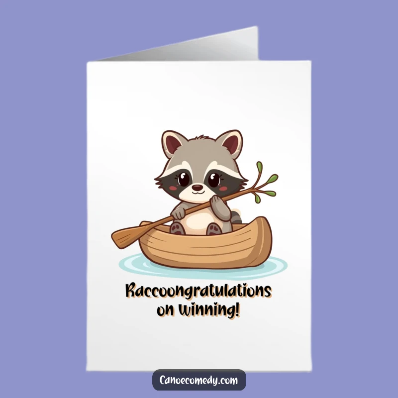 Free Printable Congrats Card: Kawaii Raccoon Canoe Adventure, Funny DIY Gift