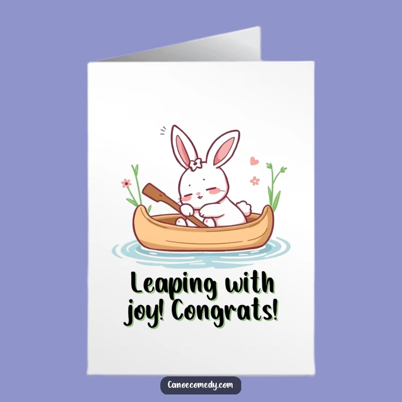 Free Printable Congrats Card: Relaxed Rabbit in Canoe Downloadable Gift