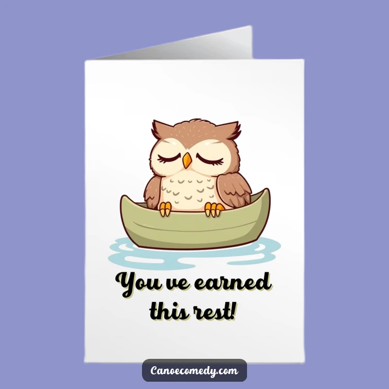 Free Printable Congrats Card: Tired Owl Resting, Peaceful Achievement Downloadable Gift