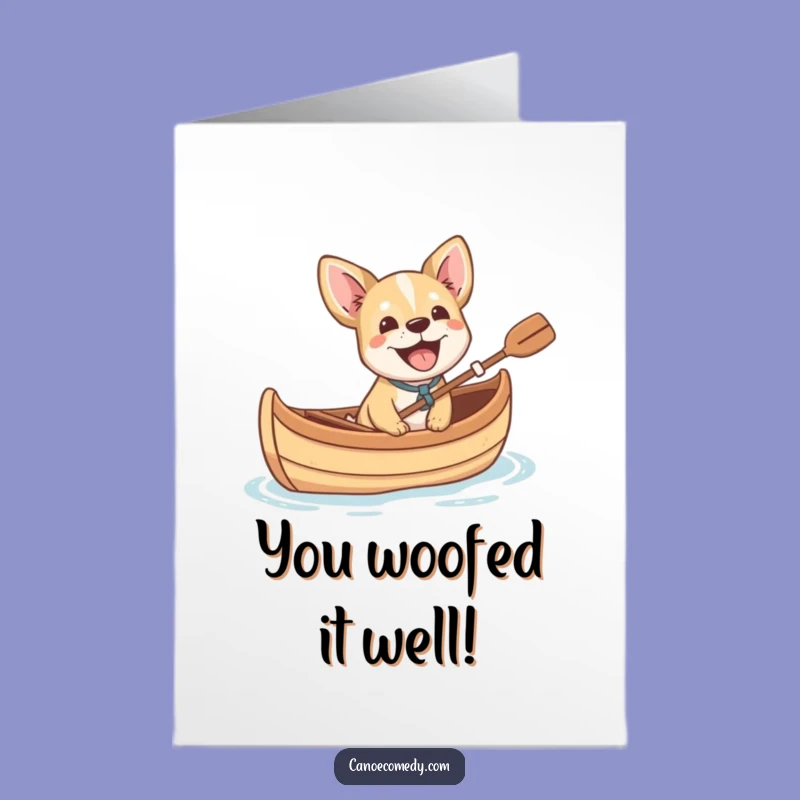 Free Printable Congratulations Card: Dog Barking in Canoe, Joyful Downloadable Gift