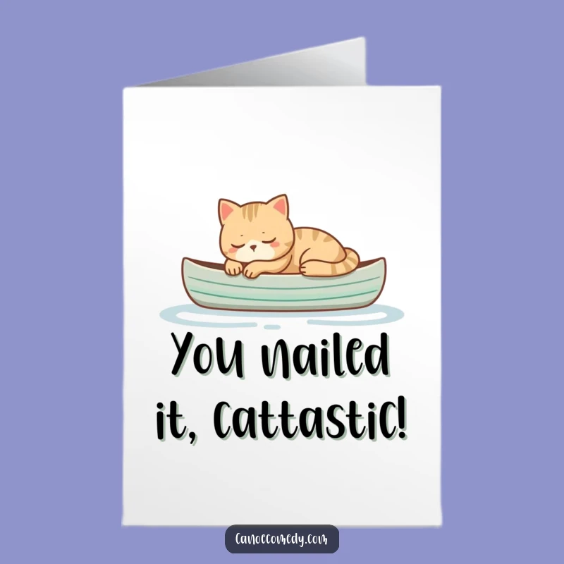 Free Printable Congratulations Card: Napping Cat in Canoe, Chill Downloadable Gift
