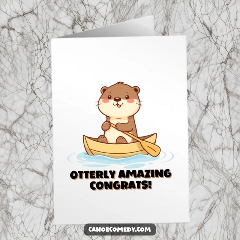 Free Printable Congratulations Card: An enthusiastic kawaii otter in a canoe, paddling their way to celebrate your success.