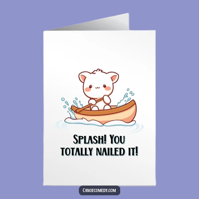 Free Printable Congrats Card: Playful Kawaii Canoe Splash Congratulations Funny Downloadable Gift
