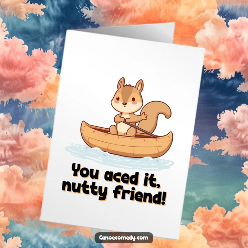 Funny Free Printable Congratulations Card: A determined squirrel wobbles precariously in a canoe, celebrating your success with wild abandon.