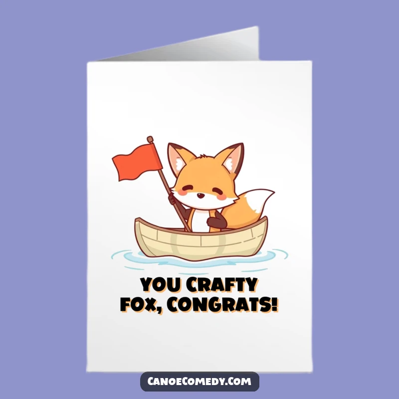 Free Printable Congratulations Card: Fox Canoeing with Flag - Unique Downloadable Gift