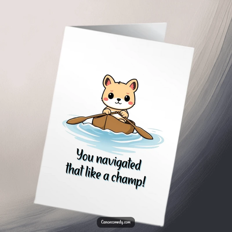Funny Free Printable Congrats Card: An animal navigating a canoe with determination through gentle waves, signifying achievement.