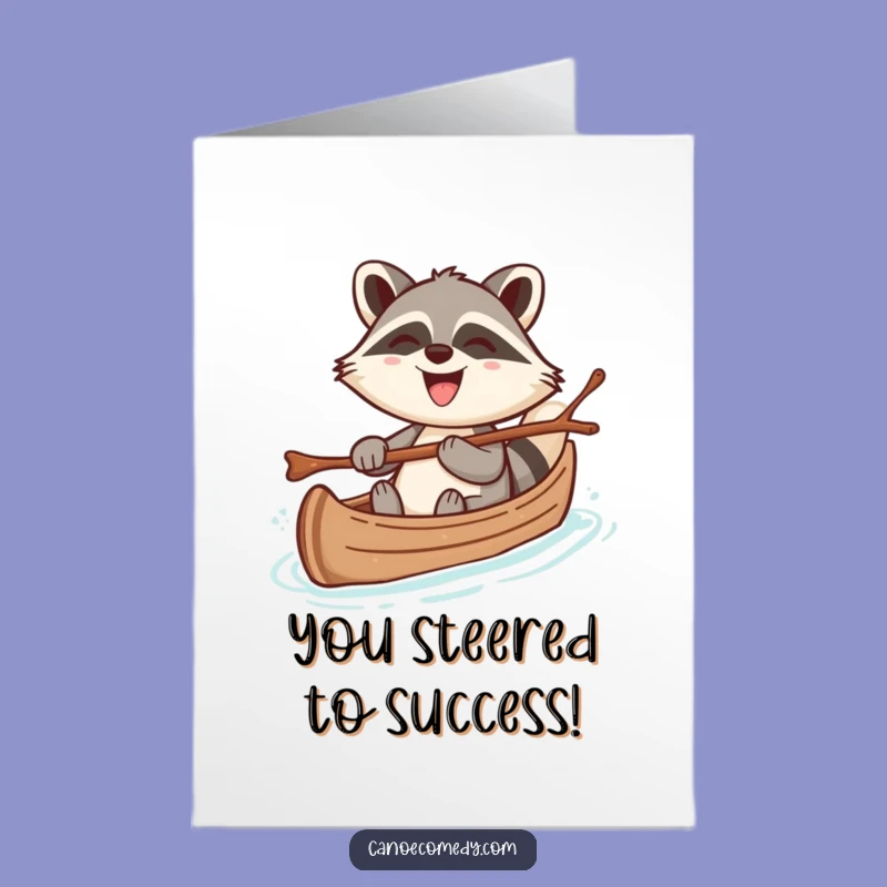 Free Printable Congrats Card: Raccoon Canoe Victory Grin Funny Downloadable Gift