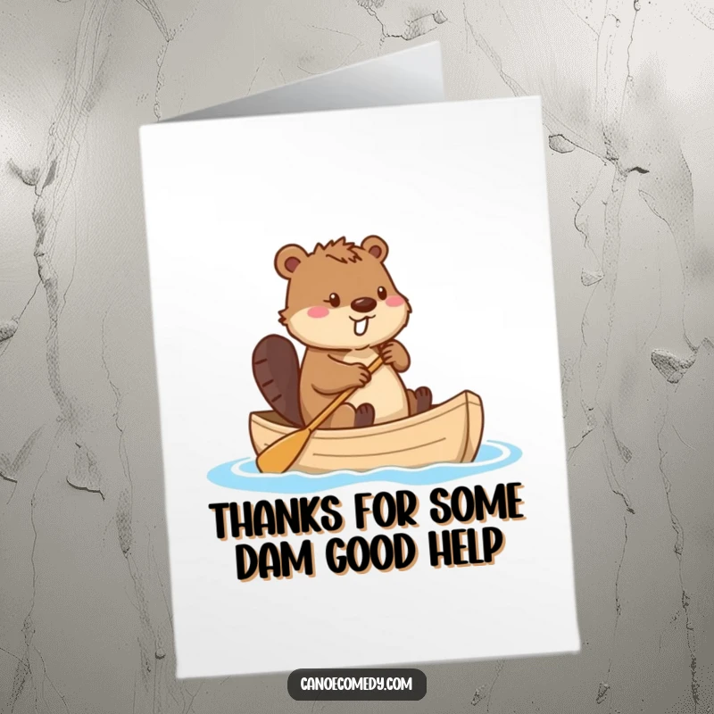 Funny Free Printable Thank You Card: Beaver using tail as rudder in canoe, perfect DIY thank you.