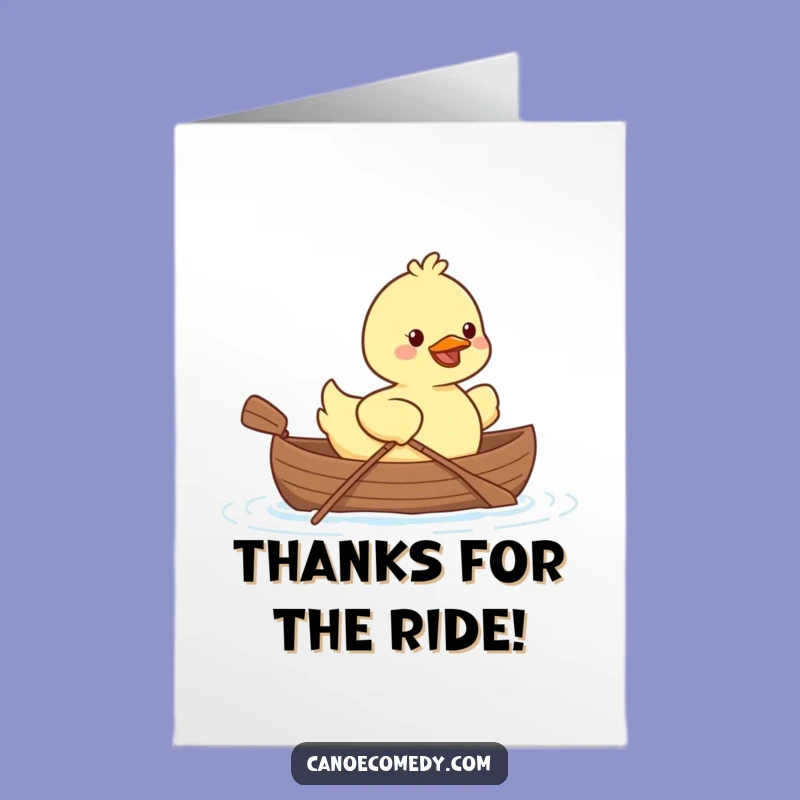 Free Printable Kawaii Duck Thank You Card: Funny Canoe Paddling Downloadable