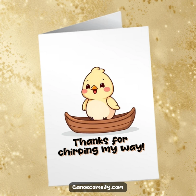 Funny Free Printable Thank You Card: A happy bird sings from its canoe, sending cheerful thanks for your kindness.