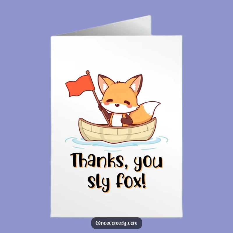 Free Printable Thank You Card: Fox Canoeing & Waving Flag - Downloadable Appreciation