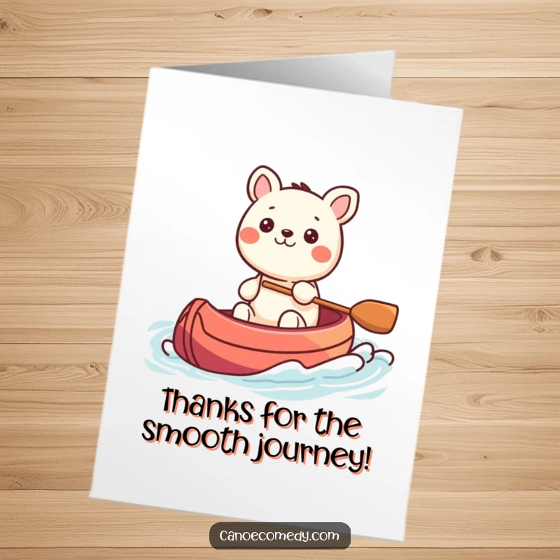 Funny Free Printable Thank You Card: Kawaii animal peacefully steering a colorful canoe on gentle waves.