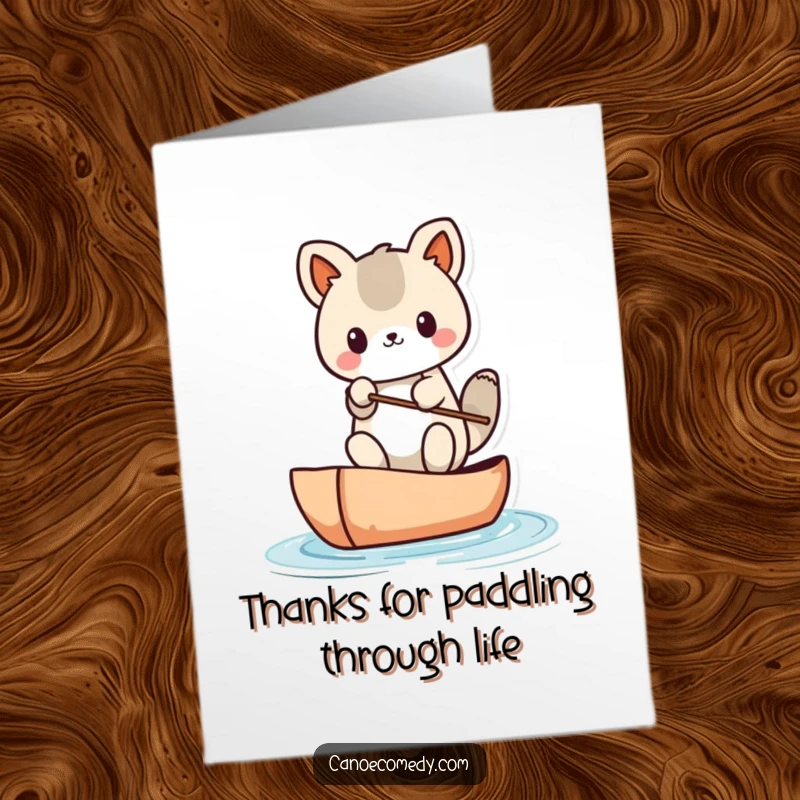 Funny Free Printable Thank You Card: Kawaii animal paddling a canoe with gratitude, embarking on a thankful journey.